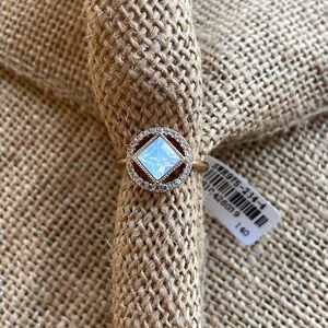 Elegant Gold Plated White Opal Color Square Crystals CZ Size 6 New design
